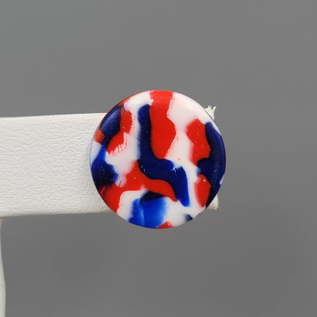 Vintage Pierced Earrings Red White Blue Confetti Round 5/8"