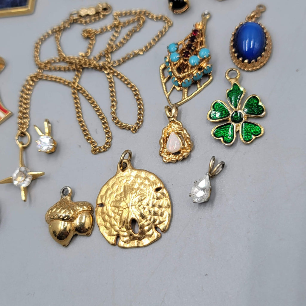 All Gold tone Pendant Lot of 19 Rose Flag Cubic Zirconia & More