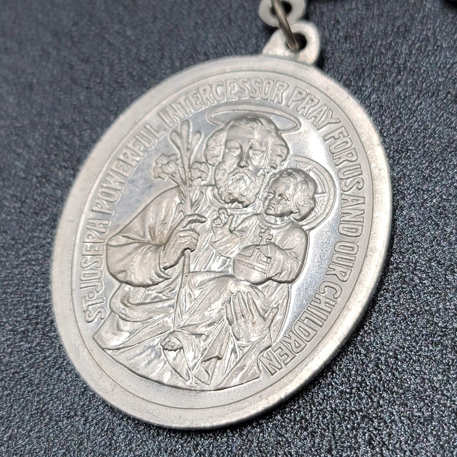 Vintage GUILD Large Badge Brooch Pin St Joseph Silver tone 3"