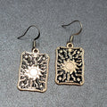 Tarot Card Pierced Earrings The SUN Gold tone Black 1"