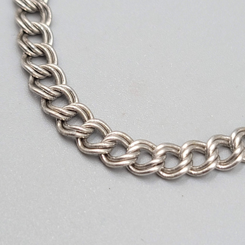 Vintage Sterling Silver Starter Charm Bracelet Double Ring 6.75"