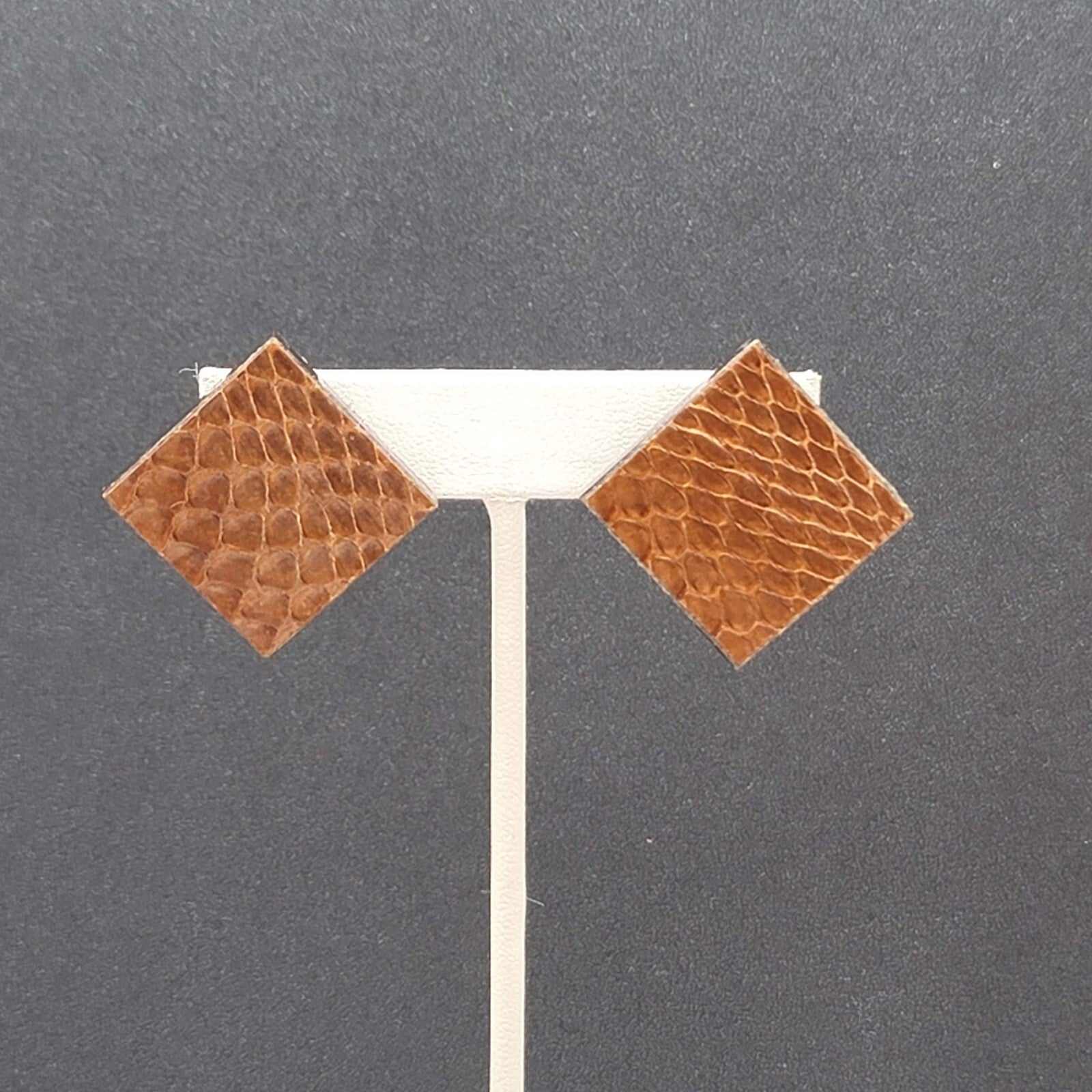 Vintage Clip on Earrings Brown Faux Snake Skin 1 3/8"