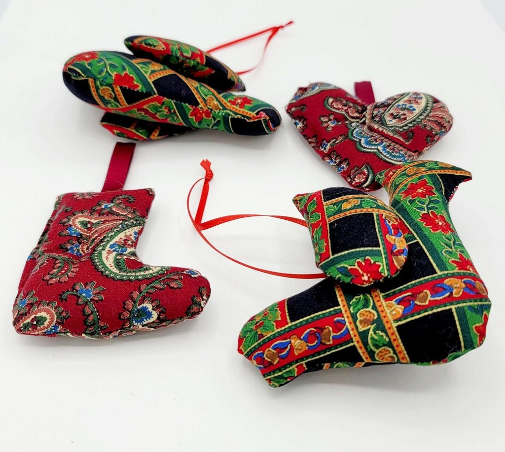 Christmas Fabric Puffy Ornaments Lot of 4 Bird Heart Stocking Bucilla?