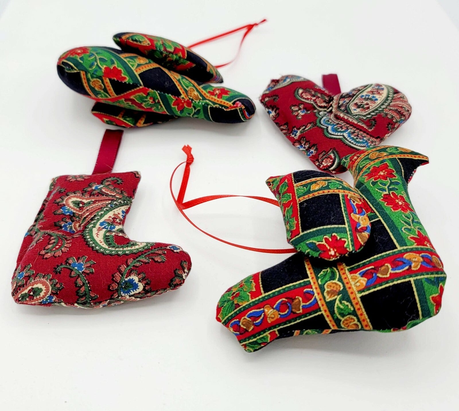 Christmas Fabric Puffy Ornaments Lot of 4 Bird Heart Stocking Bucilla?