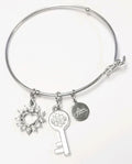 Signed Jilzara Heart Key Silver toned Bangle Charm Bracelet 