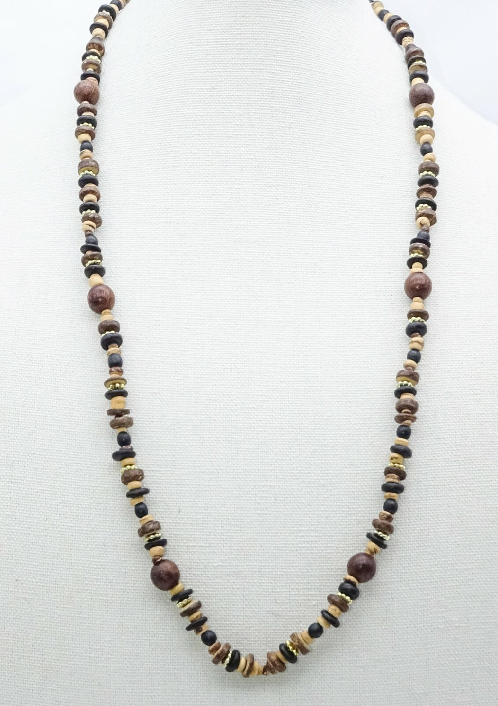 Multi Strand Wood Coconut Handmade Bead Necklace 31"