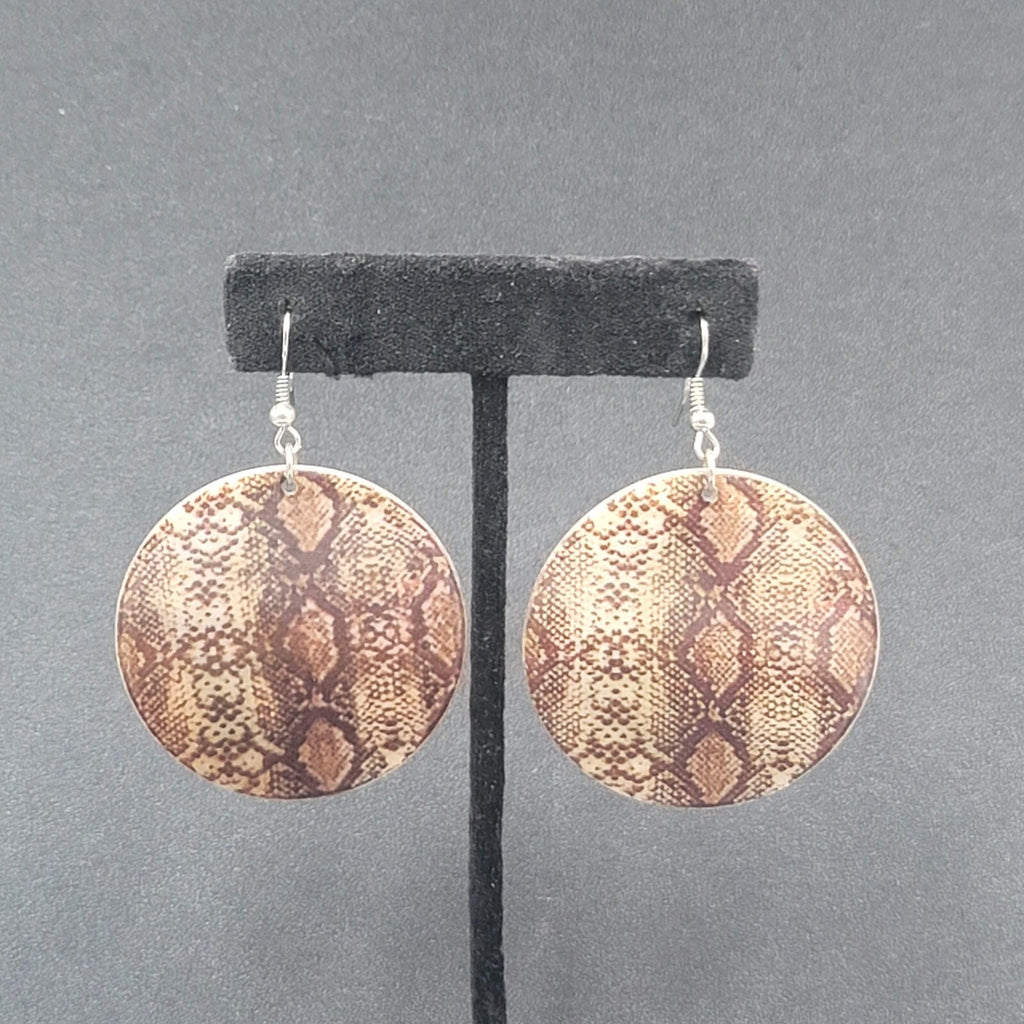 Pierced Earrings Snake Skin Print on Sea Shell 1.75"