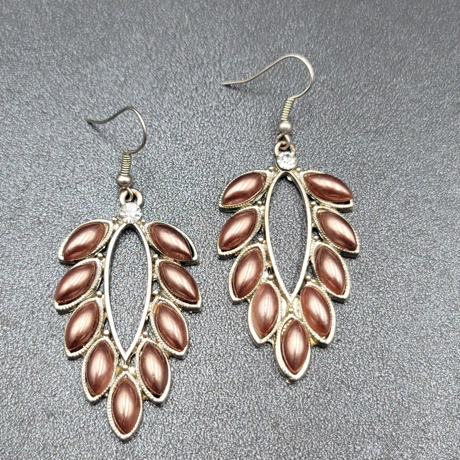Pierced Earrings Silver tone Rhinestone Acrylic Dangle 1 7/8"