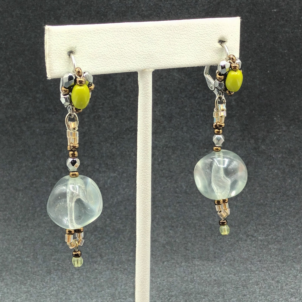 Pierced Earrings Silver tone Multicolor Clear Glass Beaded Dangle 2 1/4"