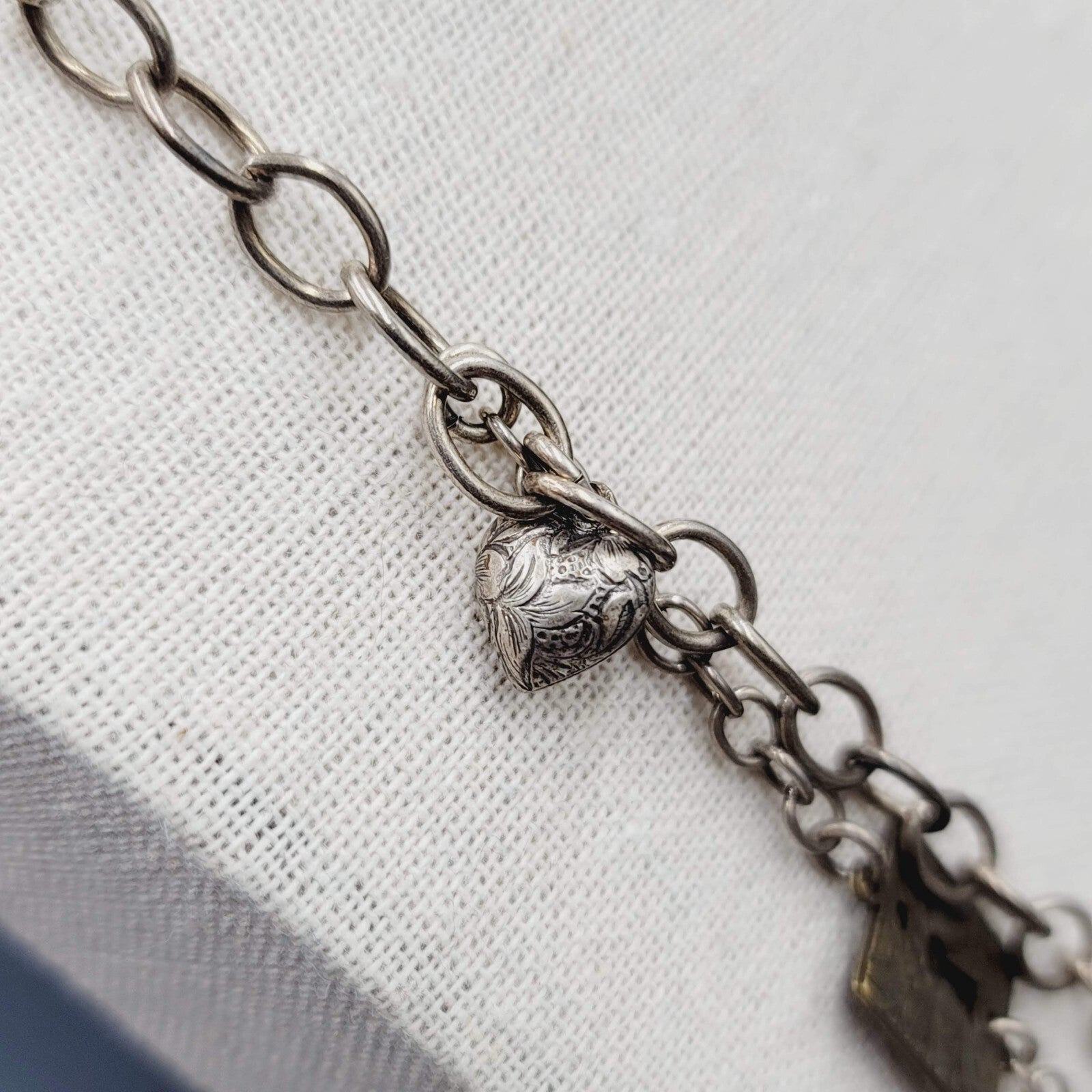 Skeleton Key Heart Charm Necklace Silver tone Statement 22"