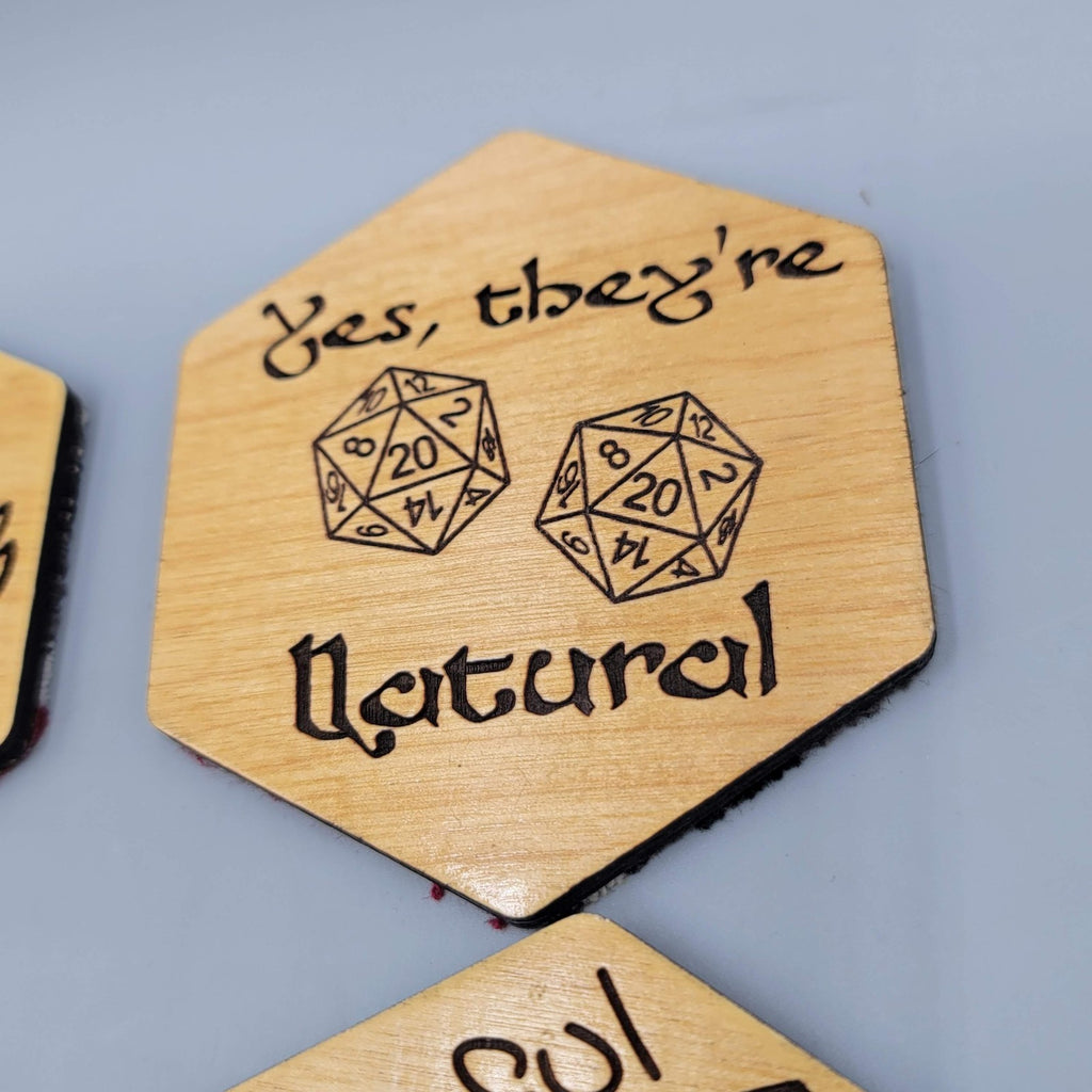 DND Dice Wooden Coaster Set Tabletop RPG Crit Happens Roll With It Natural Gift