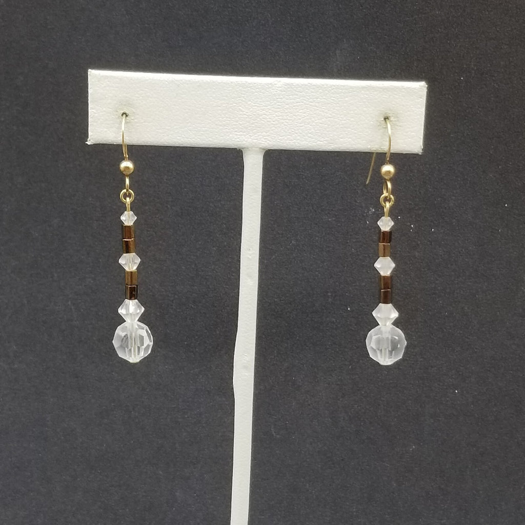 Pierced Earrings Gold tone Faceted Crystal Bead Dangle 1 1/4"