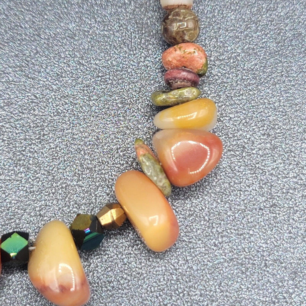 Carnelian Stone Bracelet Agate Silver tone Multi Polished Gemstone 7.25"