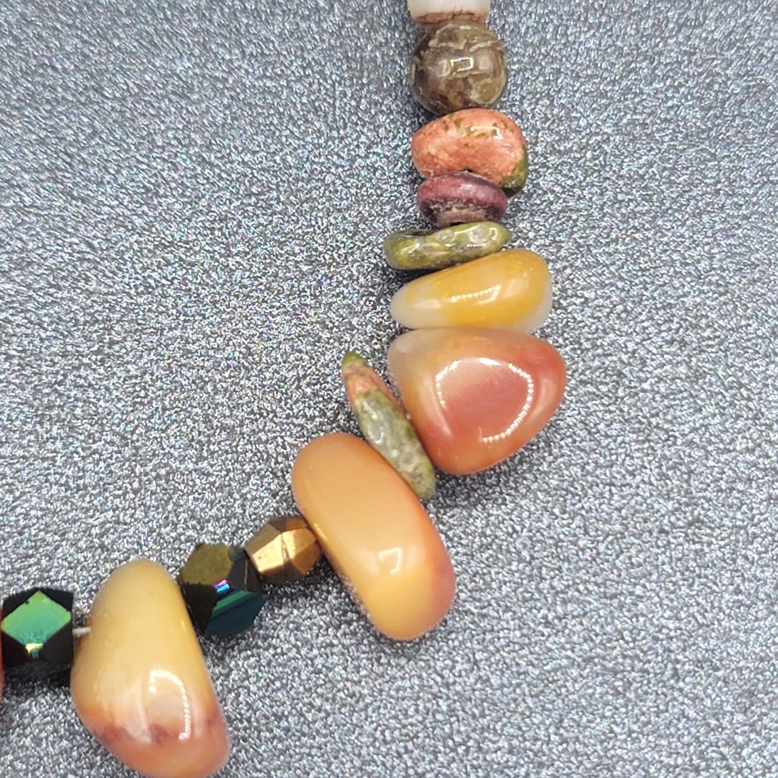 Carnelian Stone Bracelet Agate Silver tone Multi Polished Gemstone 7.25"