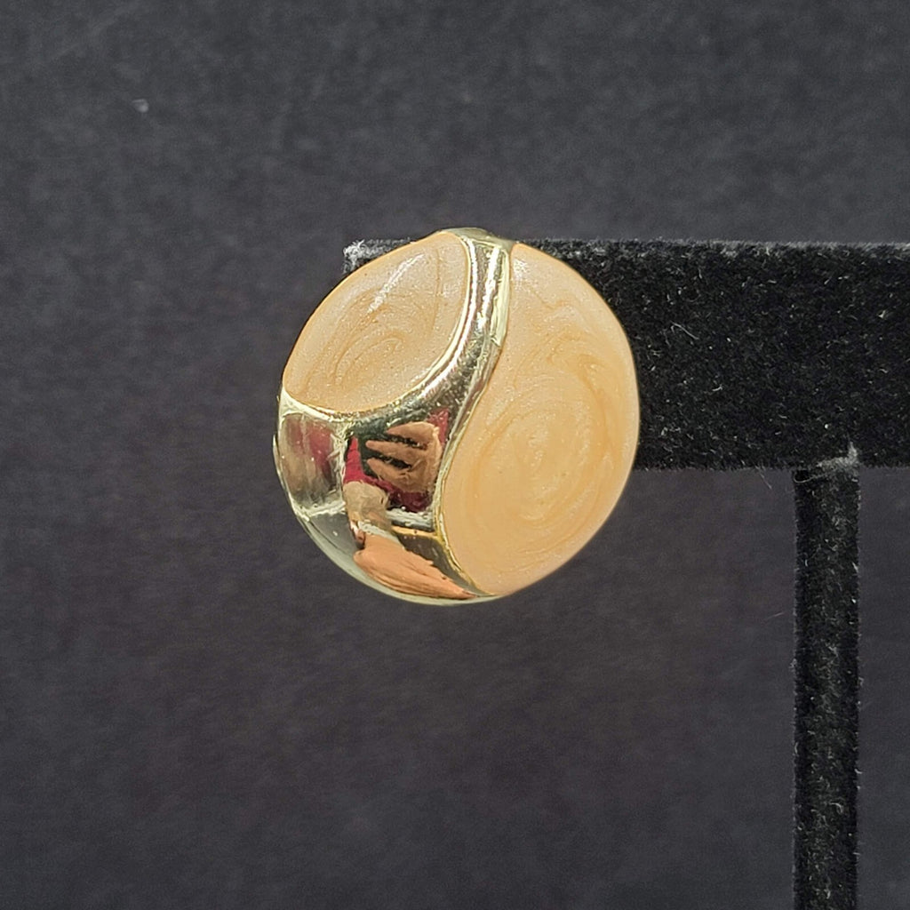 Vintage Pierced Earrings Light Peach Swirl Enamel Round Gold tone 7/8"