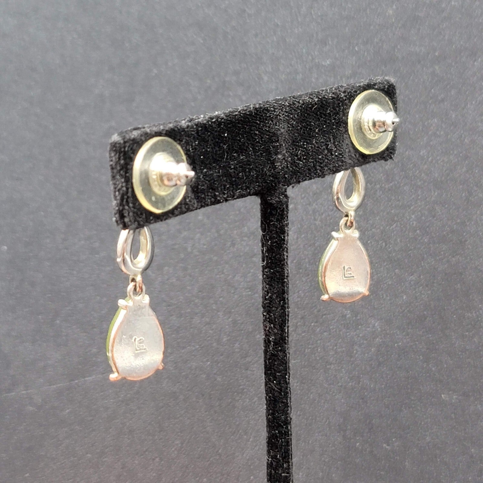 LC Pierced Earrings Silver tone Green Accents Rhinestone Dangle 1 3/8"