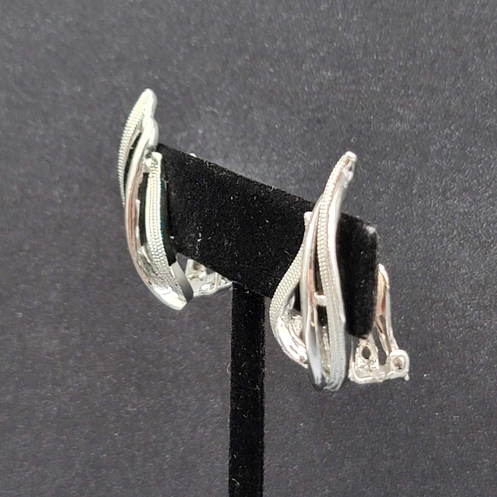 Vintage Sarah Cov Clip on Earrings Open Work Silver tone Climber 1.25"