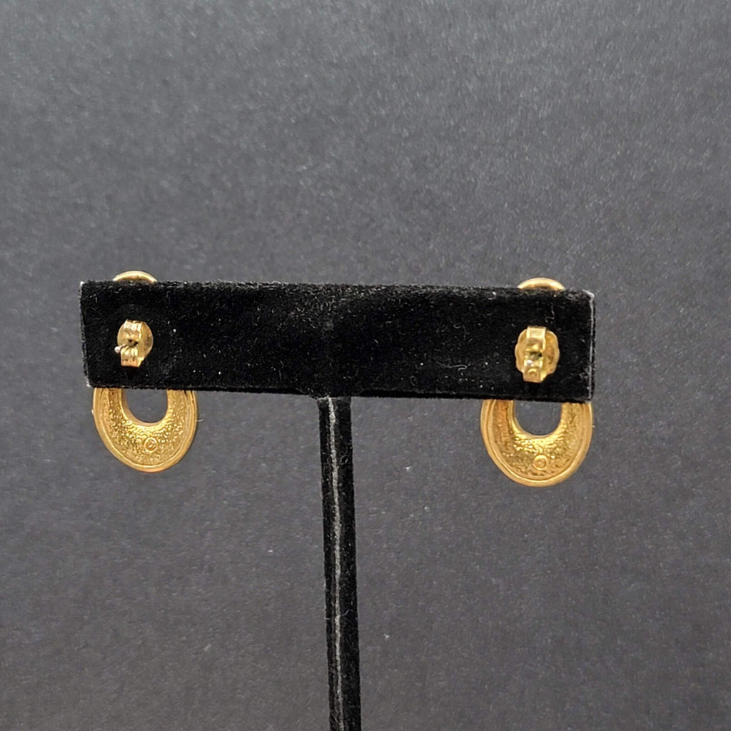 Vintage Pierced Earrings Gold Plated Cream Enamel Drop 1"
