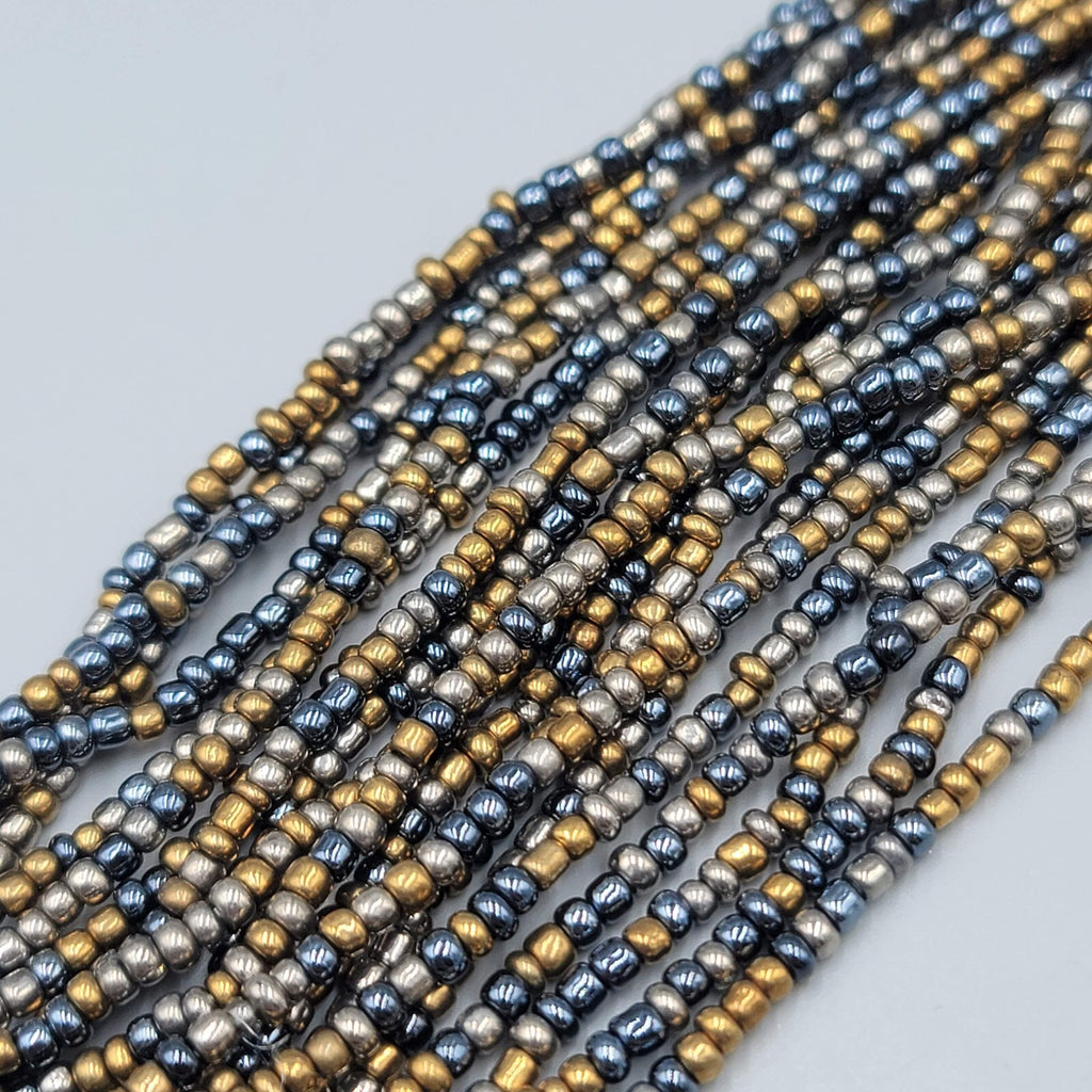 Wood Closure Wide Bracelet Multistrand Seed Bead 7"