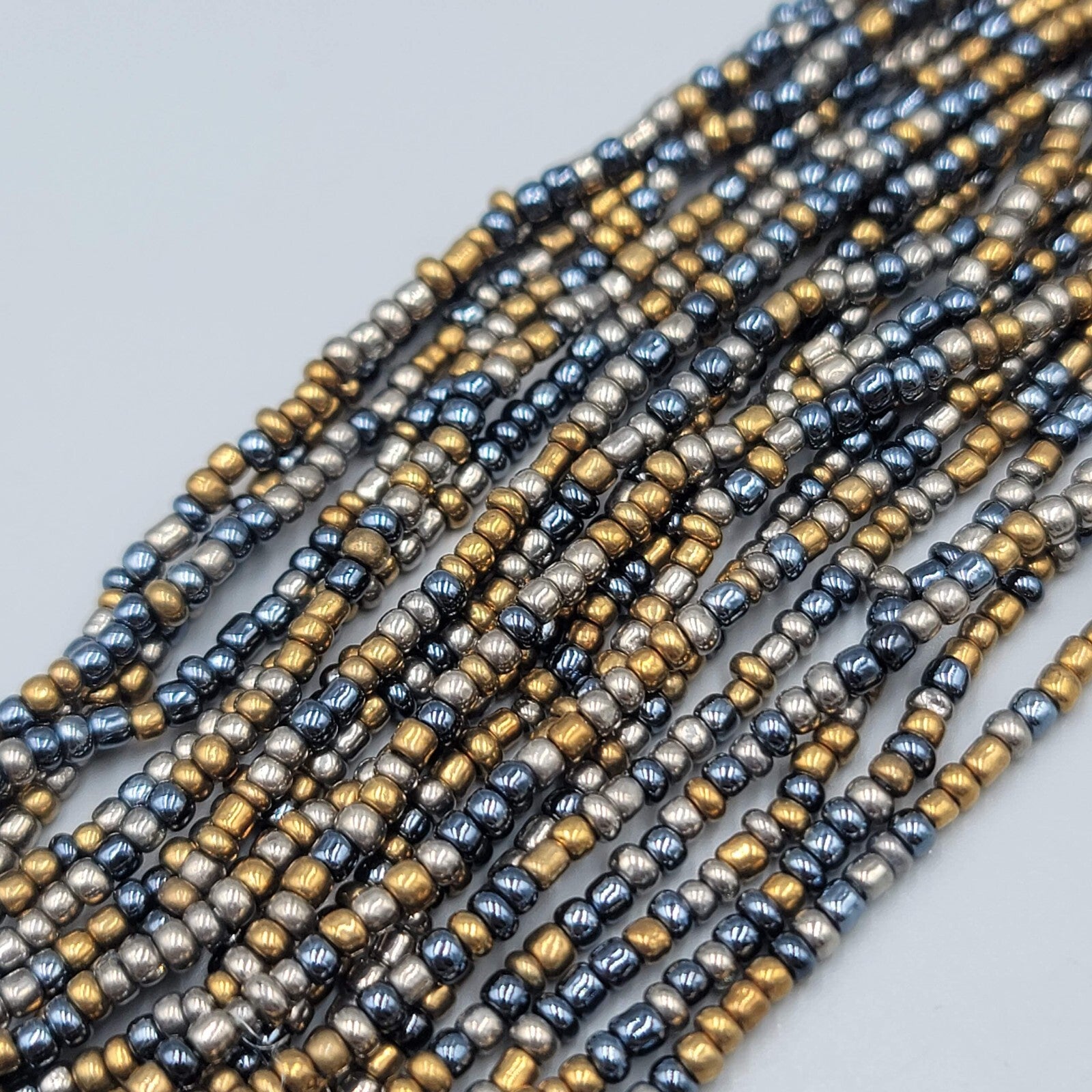 Wood Closure Wide Bracelet Multistrand Seed Bead 7"