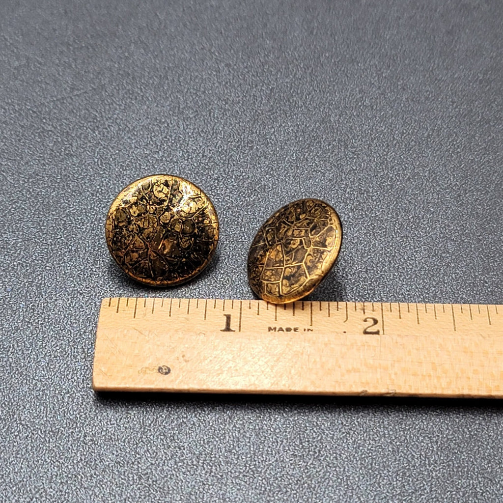 Vintage Pierced Earrings Black Gold Painted Round Ceramic Studs 3/4"
