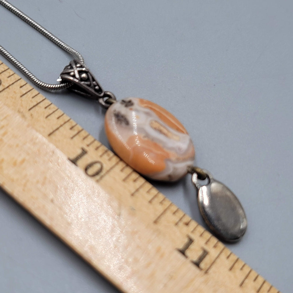 Inspire Agate Pendant Necklace Silver tone Snake Chain 18 in
