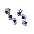 Blue Rhinestone Dangle Pierced Earrings Silver tone 1 1/8"