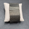 Black Metal Crystal Bracelet Wide Elastic Modern