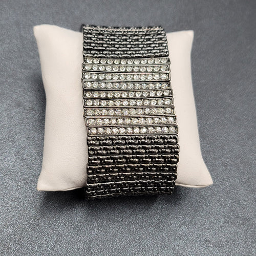 Black Metal Crystal Bracelet Wide Elastic Modern