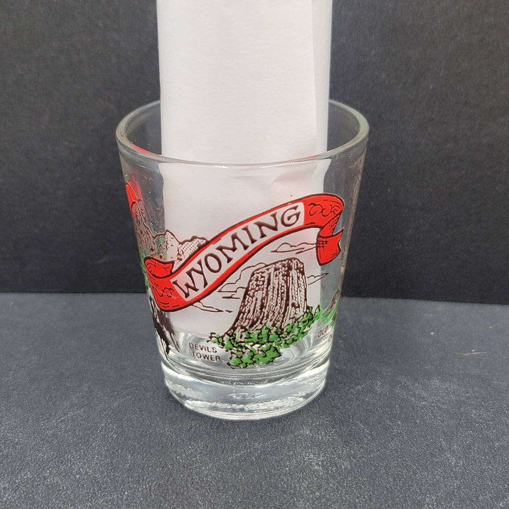 Vintage Wyoming Enamel Embossed Shot Glass USA Souvenir