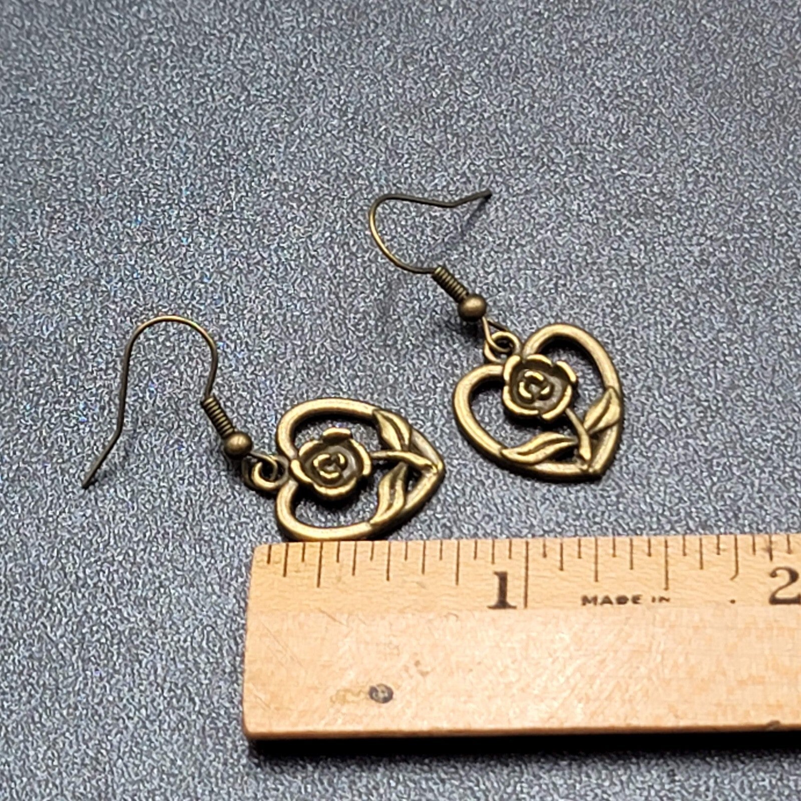 New Pierced Earrings Bronze tone Embossed Dangle 3/4"