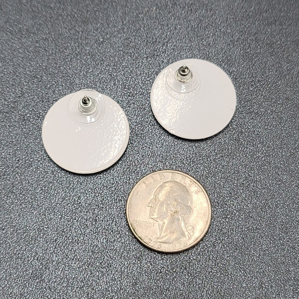 Vintage Pierced Earrings White Purple Stripes Round Disc 1"