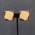 Vintage Clip on Earrings Plastic Layered Squares Brown Tan 1.25"