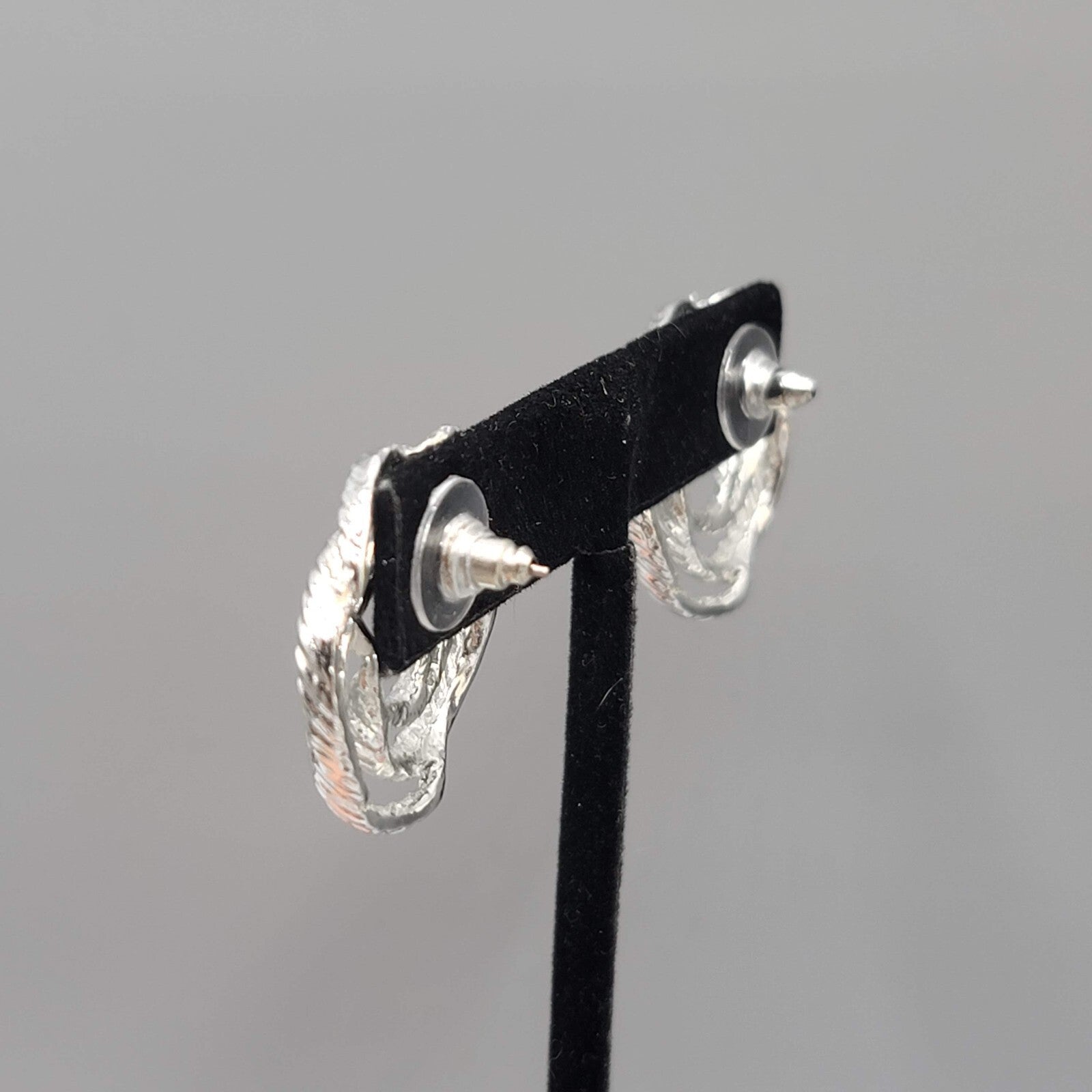 Pierced Earrings Silver tone Open Work Swirl Drop 1"