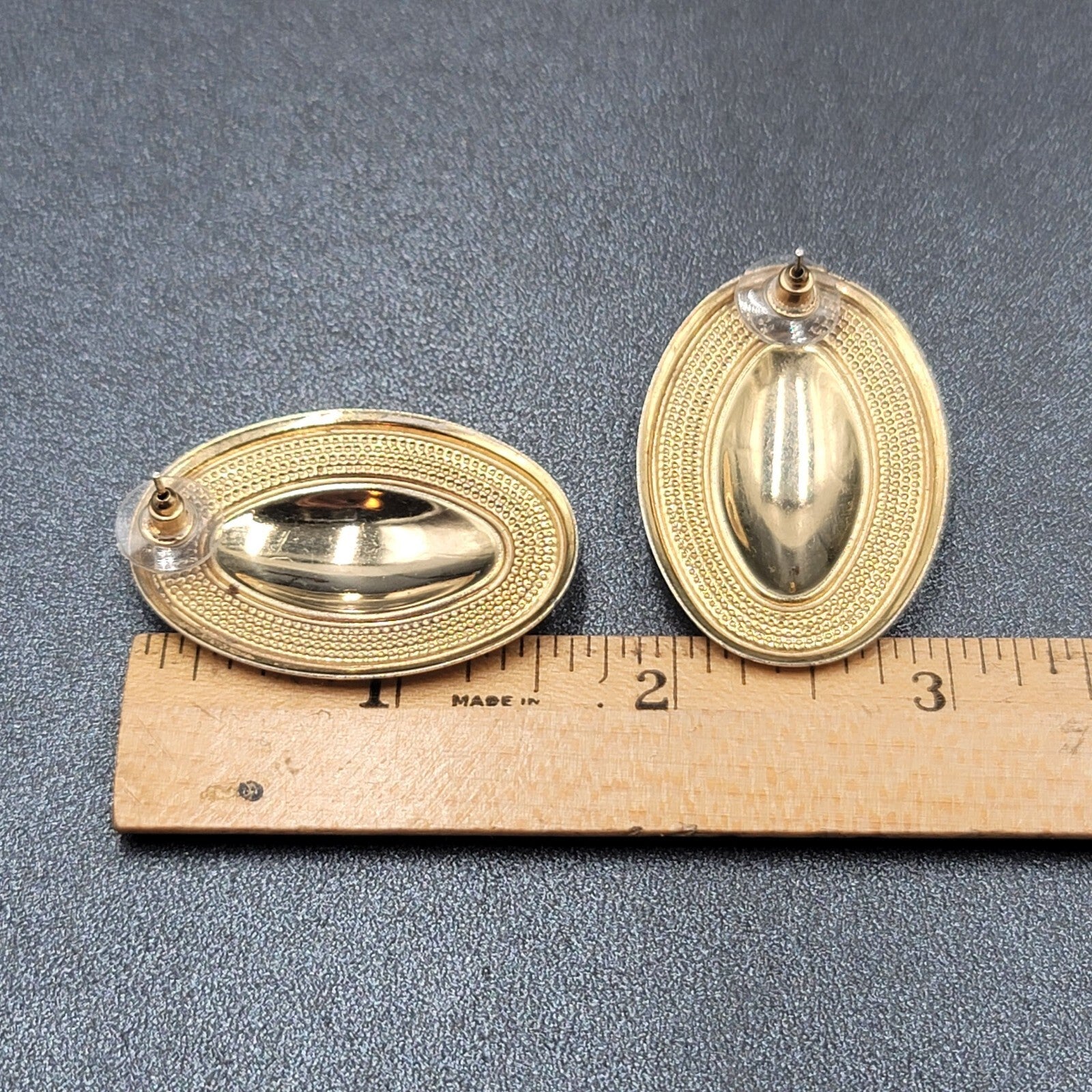 Vintage Pierced Earrings Gold tone Cream Swirl Enamel Long Oval Statement 1.75"