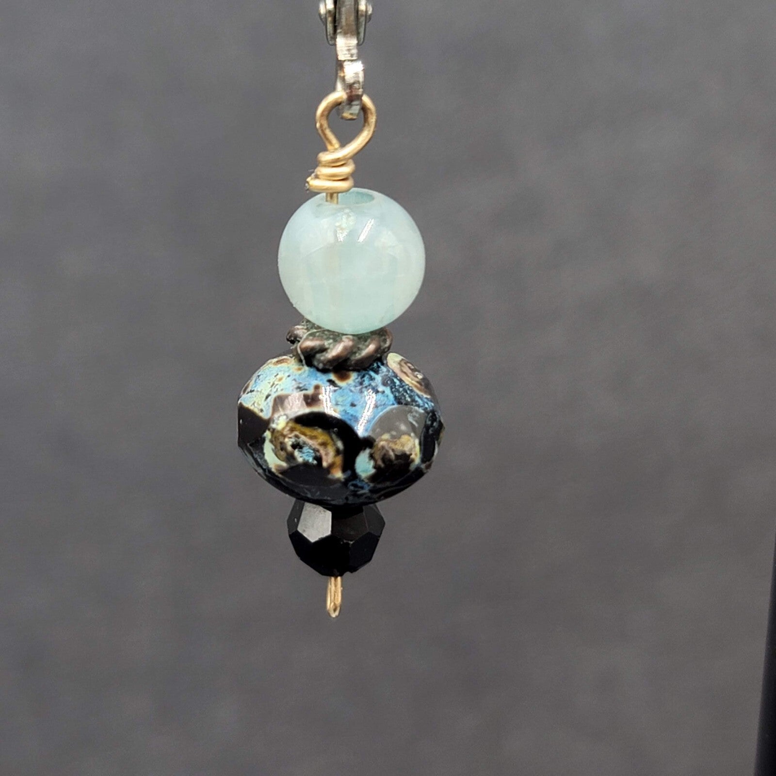 Pierced Earrings Silver tone Blue Stone Bead Dangle 3/4"