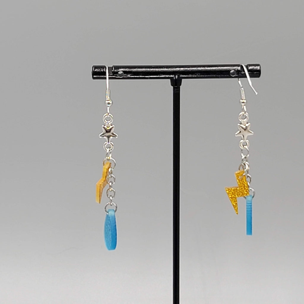 Rain Lighting Dangle Pierced Earrings Silver tone 1.75"