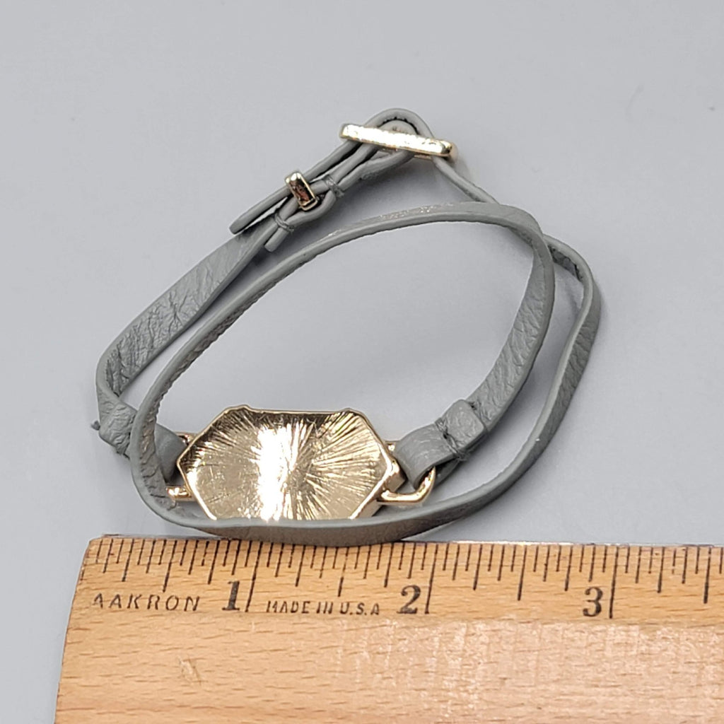 Wrap Bracelet Gray Leather Gold tone Rainbow Resin Accent Adjustable Length