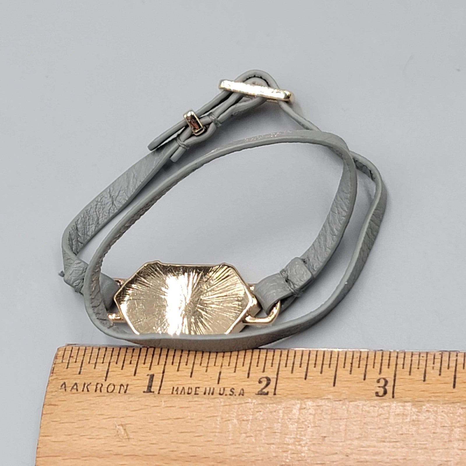 Wrap Bracelet Gray Leather Gold tone Rainbow Resin Accent Adjustable Length
