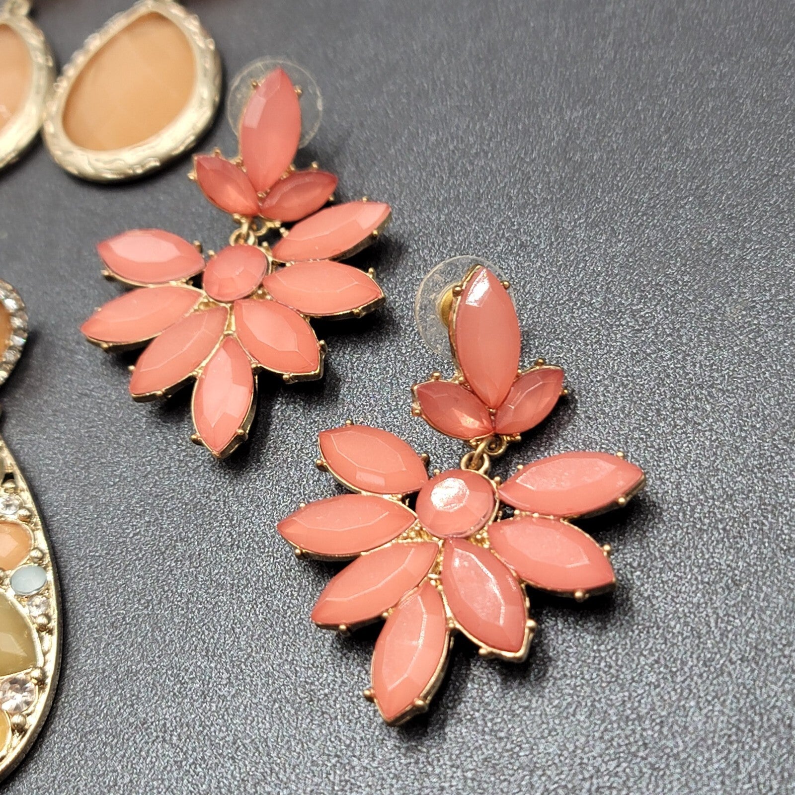 Lot of 3 Pierced Earrings Modern Statement Gold tone Pastel Colors