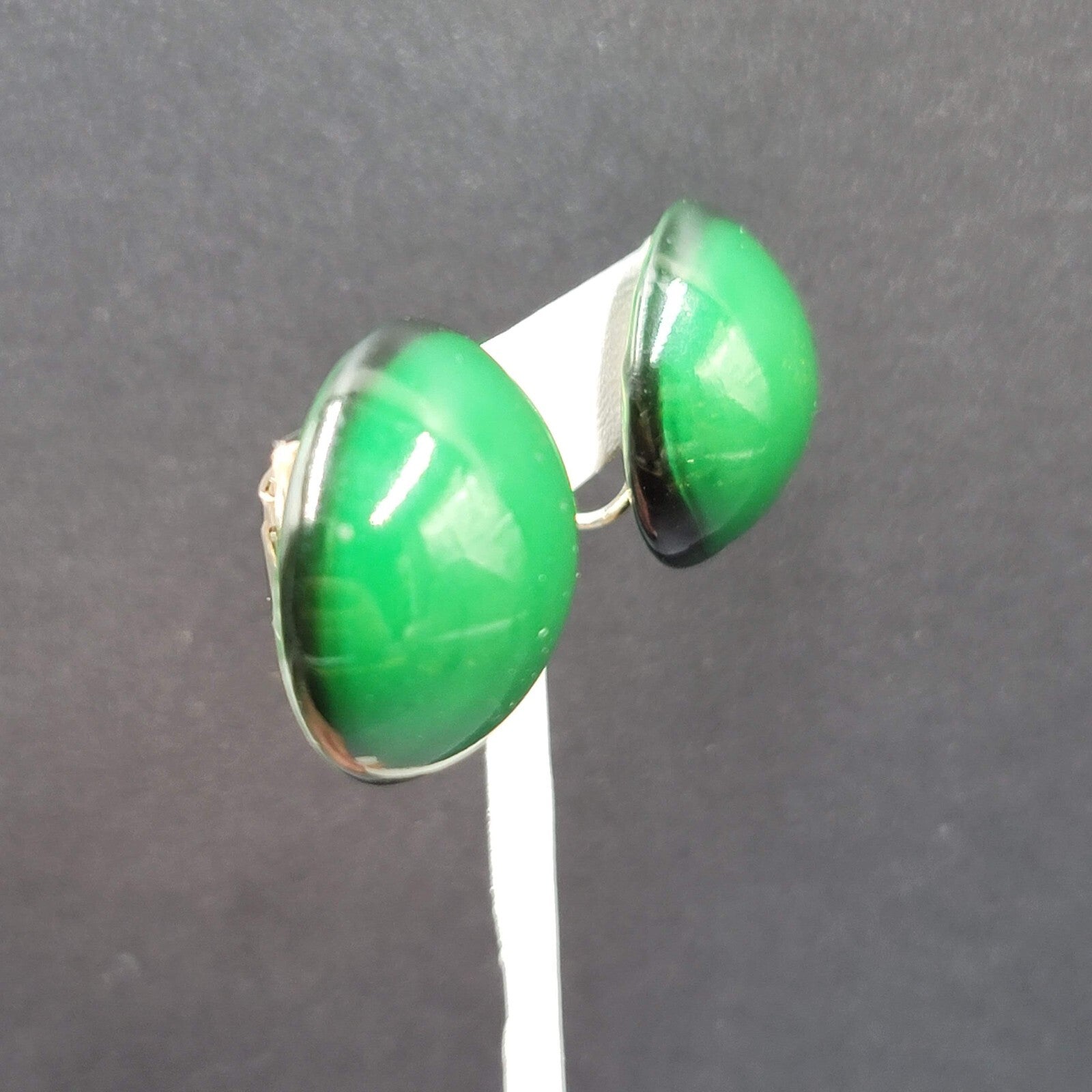 Vintage Clip on Earrings Large Round Dome Green Pin Up  1 1/8"