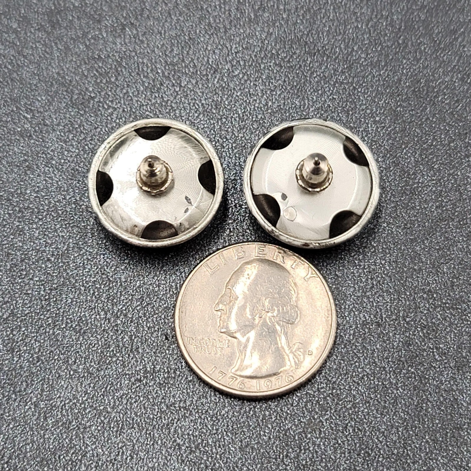 Vintage Pierced Earrings Domed Silver tone Stud 3/4"