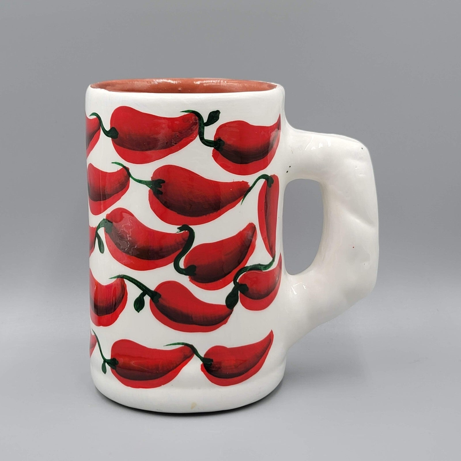Mexico Clay Coffee Mug Red Chili Peppers Handmade Souvenir