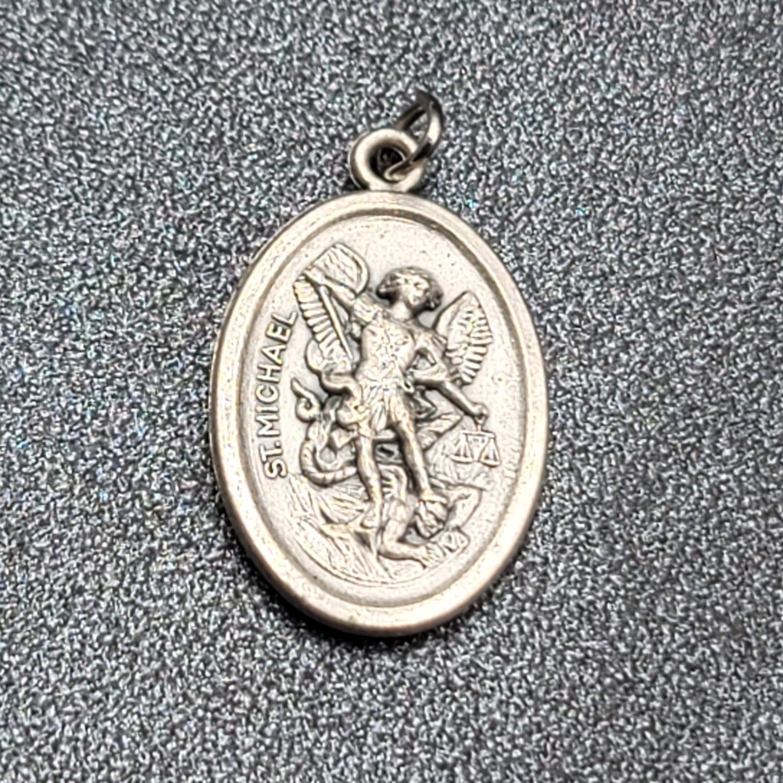 Saint Michael Guardian Angel Medal Pendant Italy Silver tone 1 Inch
