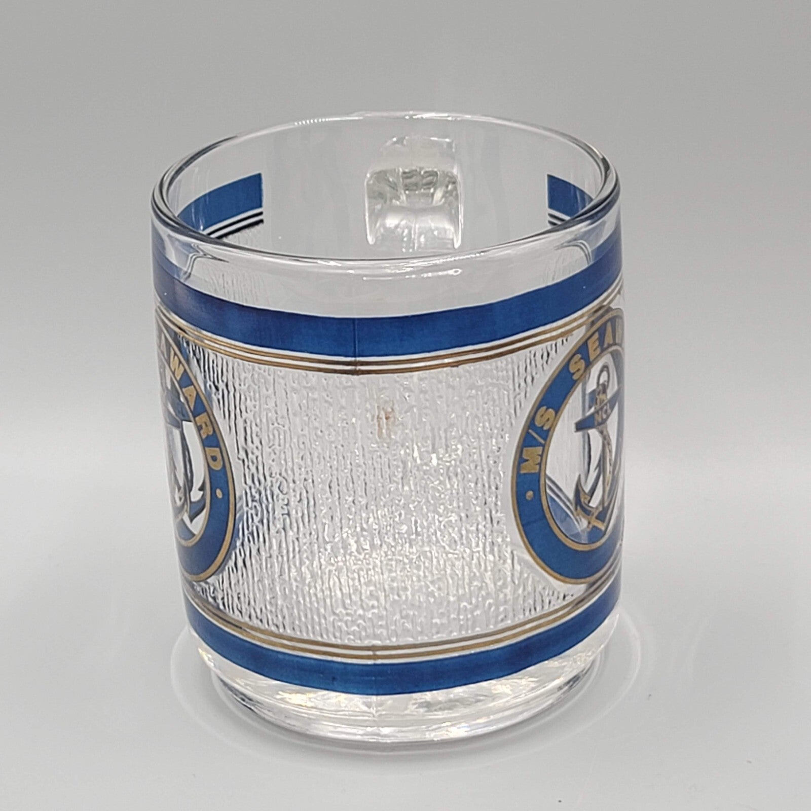 Norwegian Cruise Line SS Norway Seaward Anchor Blue Gold  Clear Coffee Mug Cup