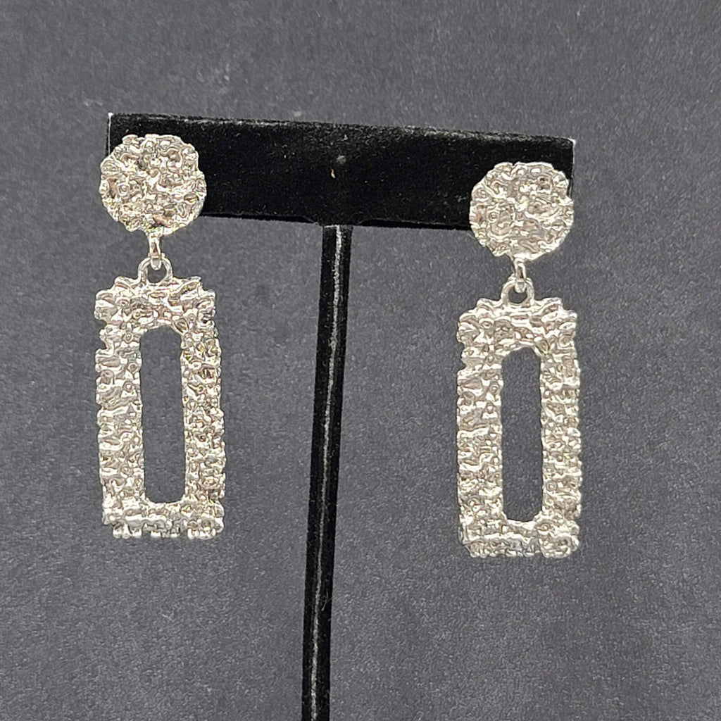 Pierced Earrings Nugget Style Silver tone Dangle 2.25"