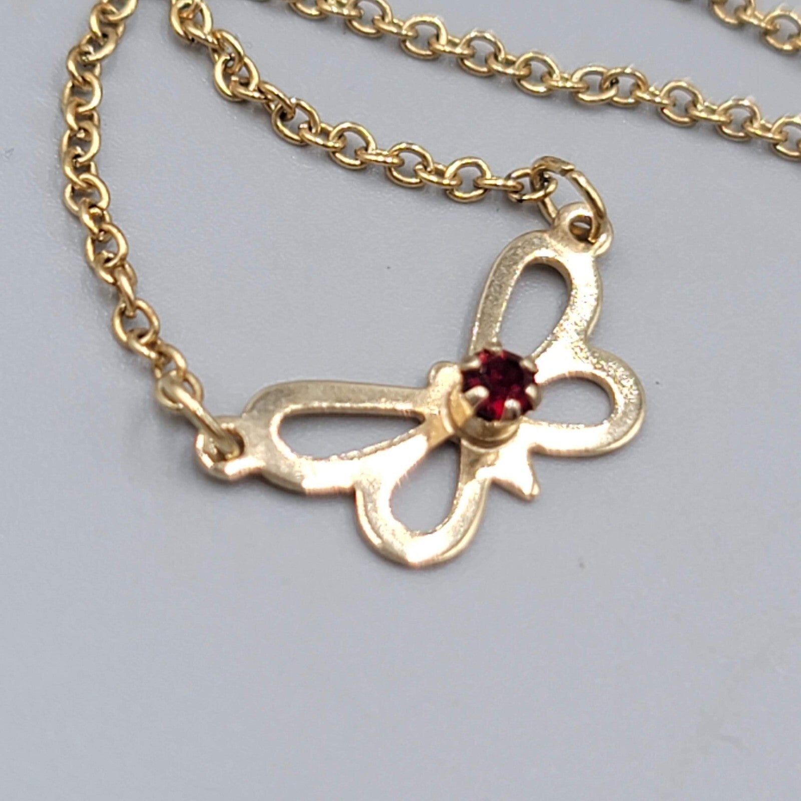 Vintage Butterfly Necklace Gold tone Birthstone January or July 15"