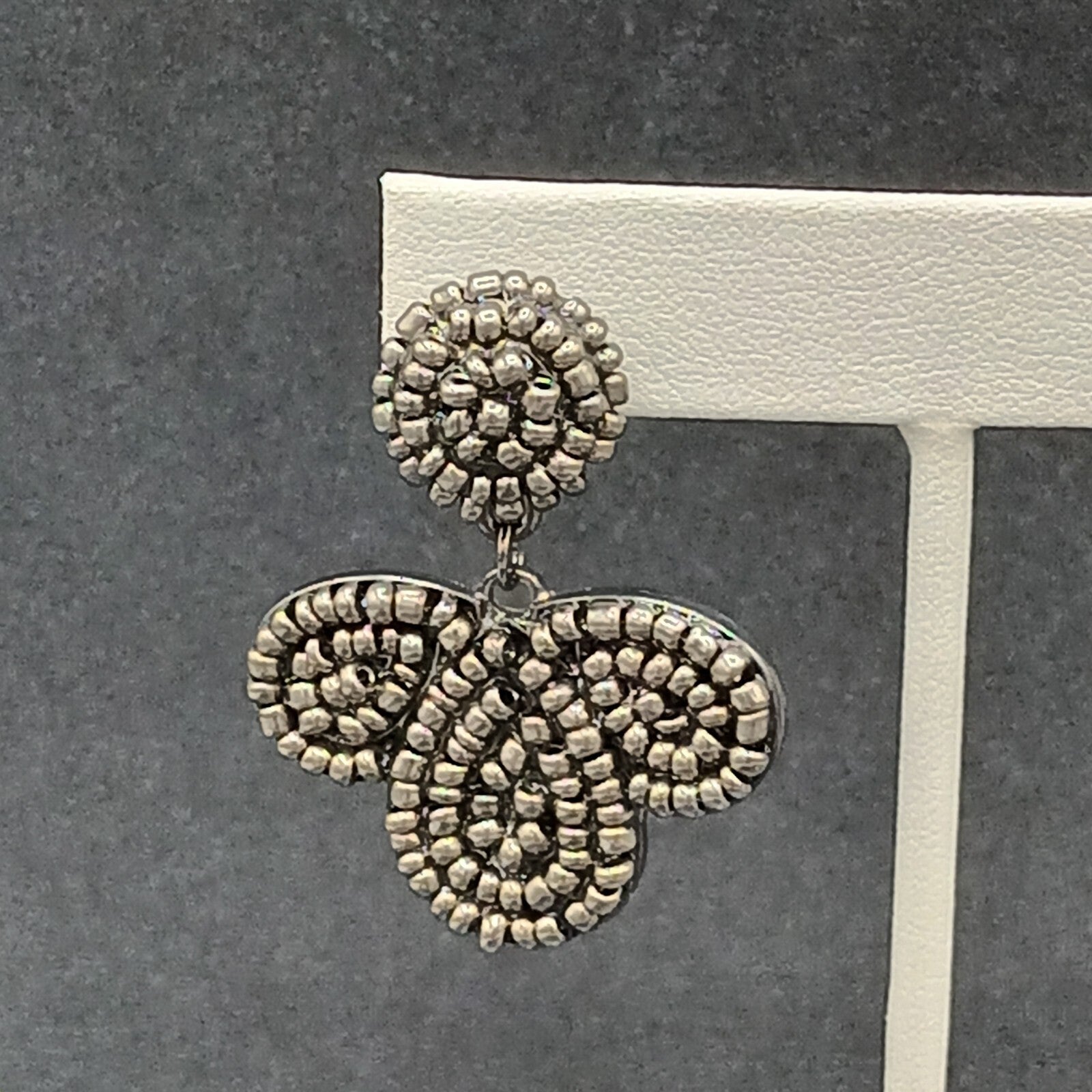 Vintage Pierced Earrings Black Metal Molded Beaded  Dangle 1 5/8"