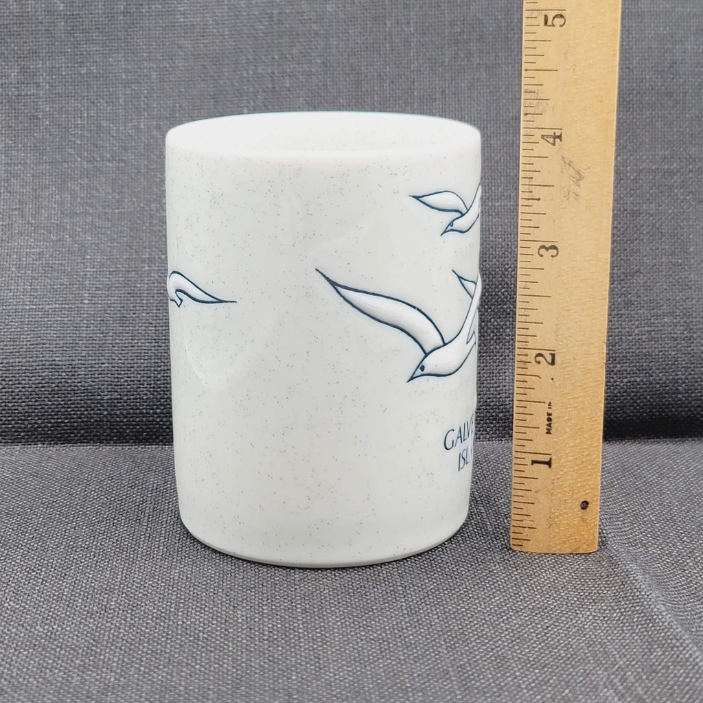 Galveston Island Coffee Mug Stoneware Cup Beach Souvenir Birds Blue Gray