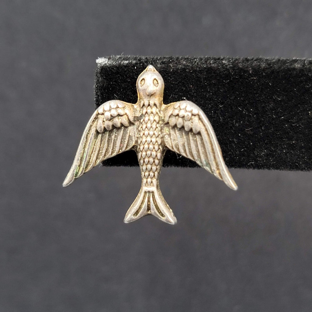 Bird Pierced Earrings Silver tone Drop 3/4"